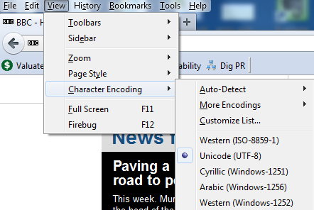 utf-8 encoding setting in Firefox